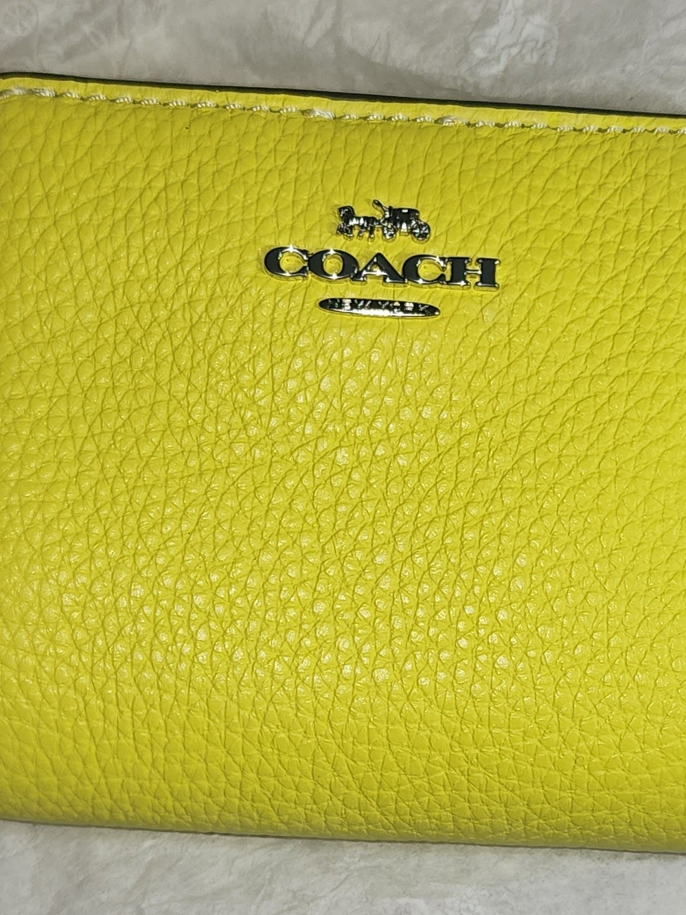 Coach Yellow Pebbled Leather Bi-fold Wallet with Silver Logo